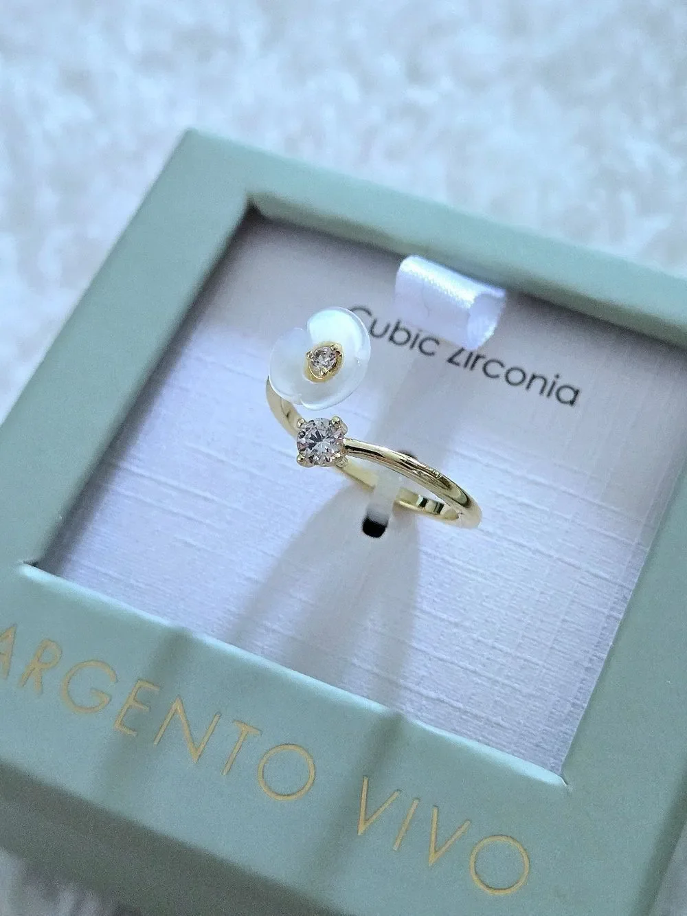 Argento Vivo Flower and Cubic Zirconia Bypass🔁 Ring💍